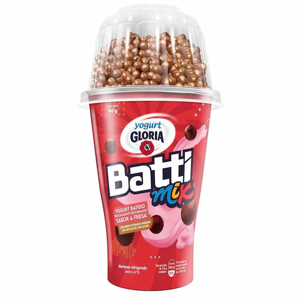 Yogurt Battimix GLORIA Fresa con Bolitas de Chocolate Vaso 1