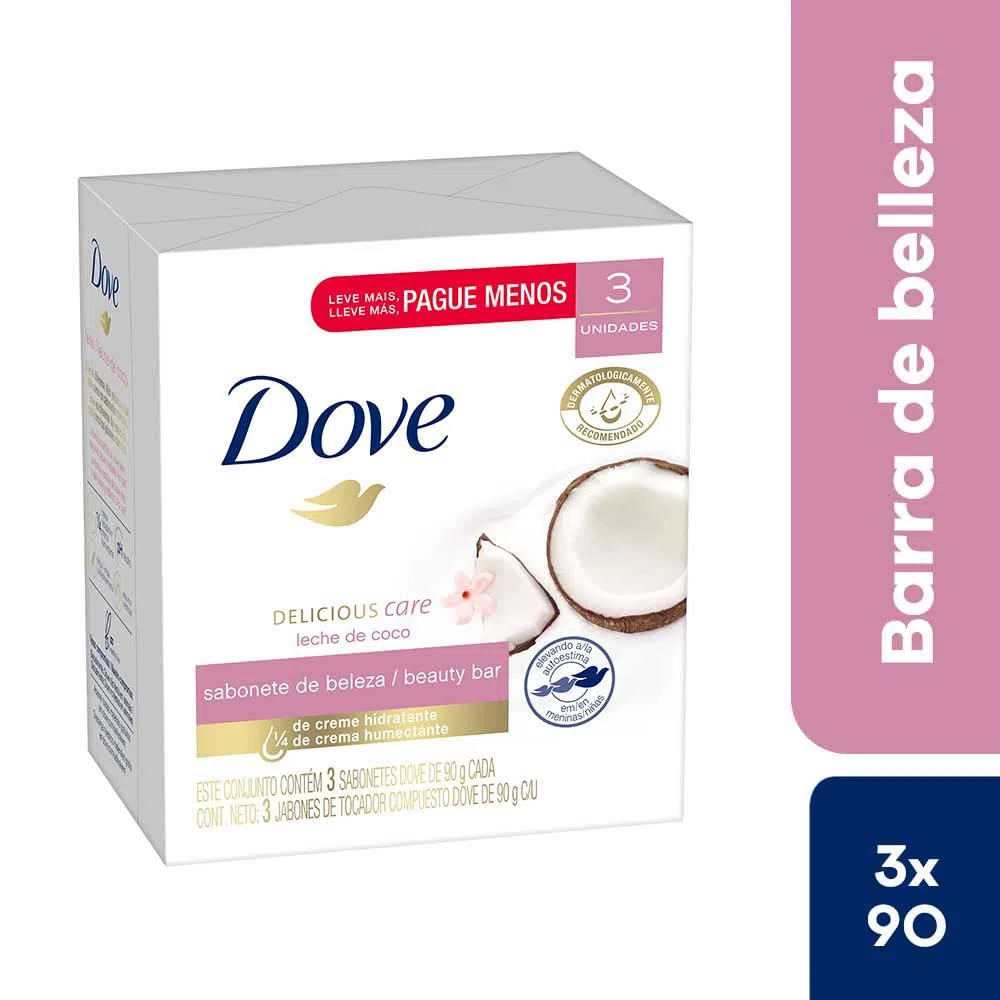 Jabón de Tocador DOVE Leche de Coco Barra 90g Paquete 3un