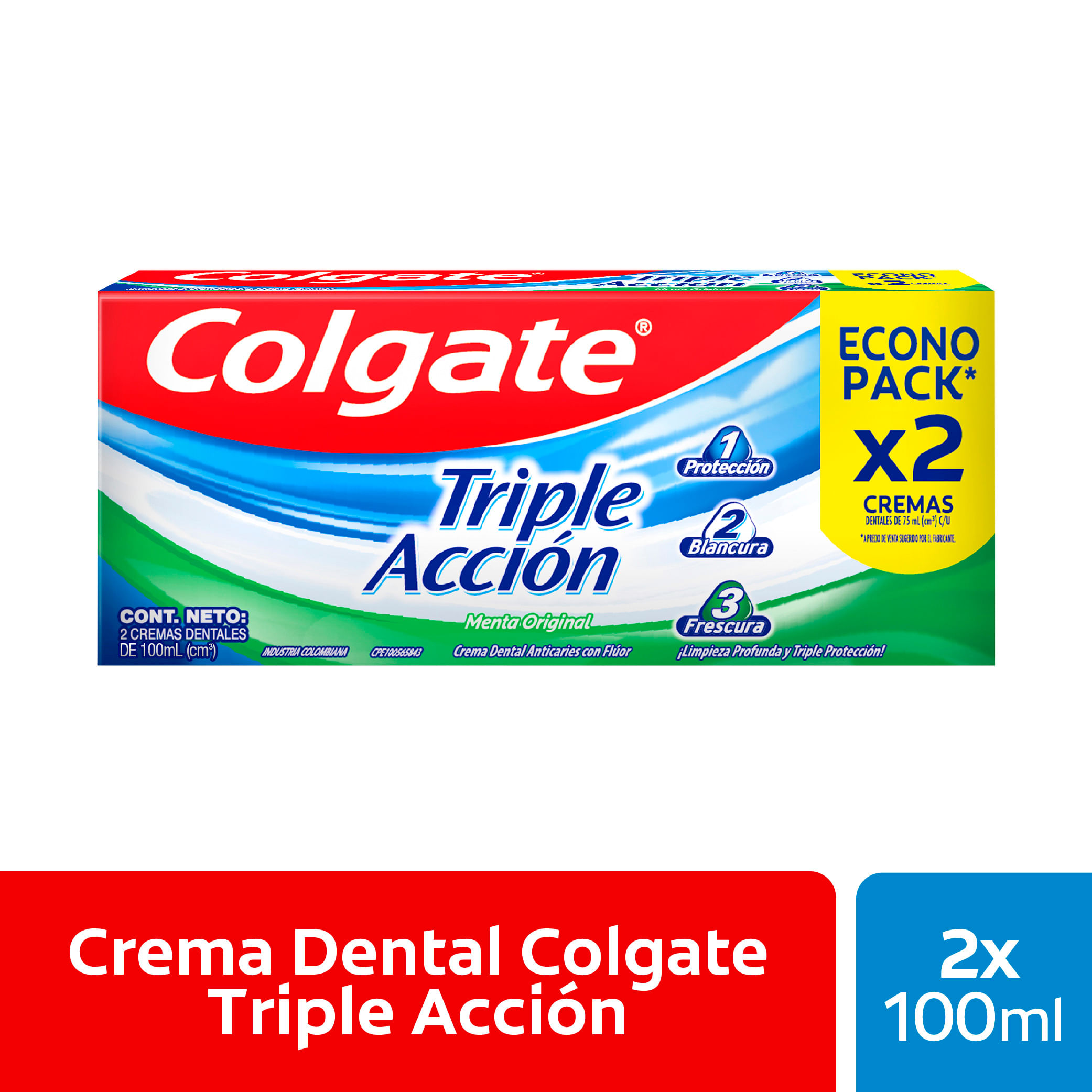 Pasta Dental COLGATE Triple Acciòn Tubo 100ml Paquete 2 un