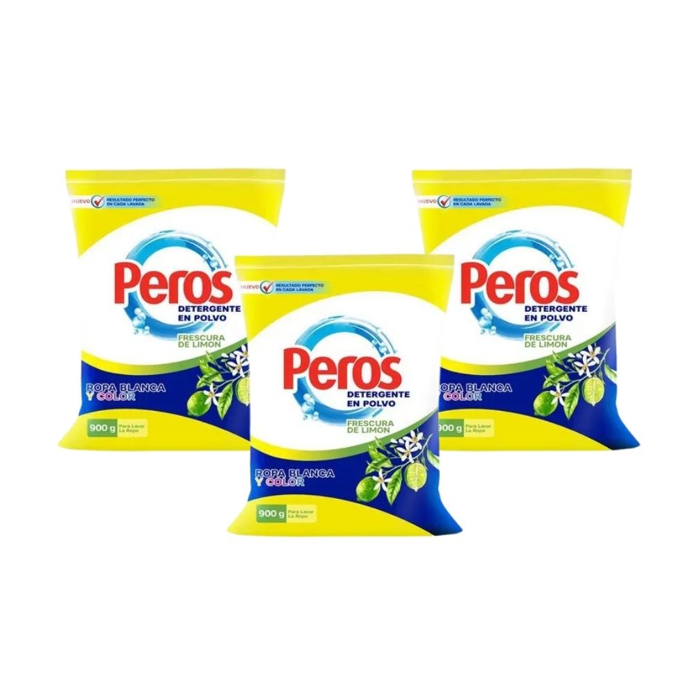 Detergente en Polvo PEROS Limón Bolsa 900g x3u