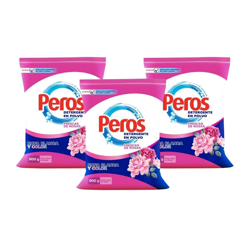 Detergente en Polvo PEROS Floral Bolsa 900g x3u