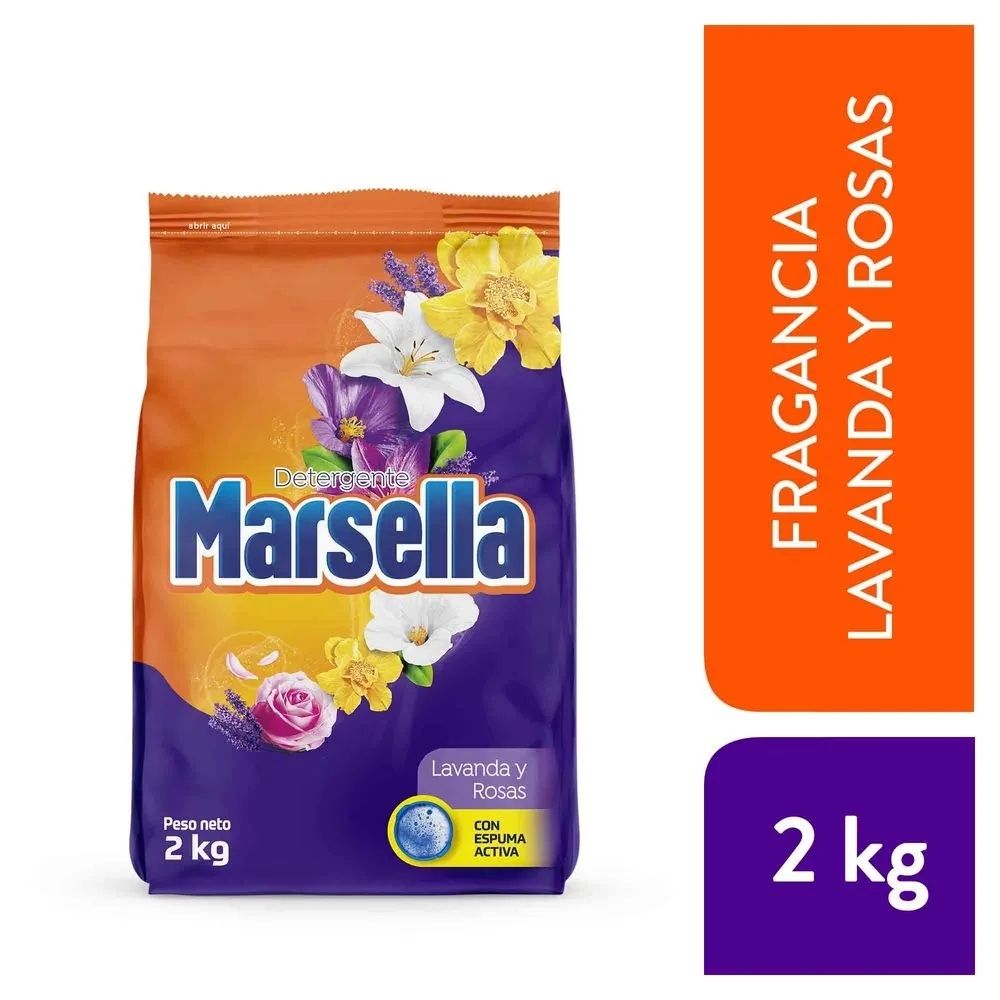 Detergente en Polvo MARSELLA Lavanda y Rosas Bolsa 2kg