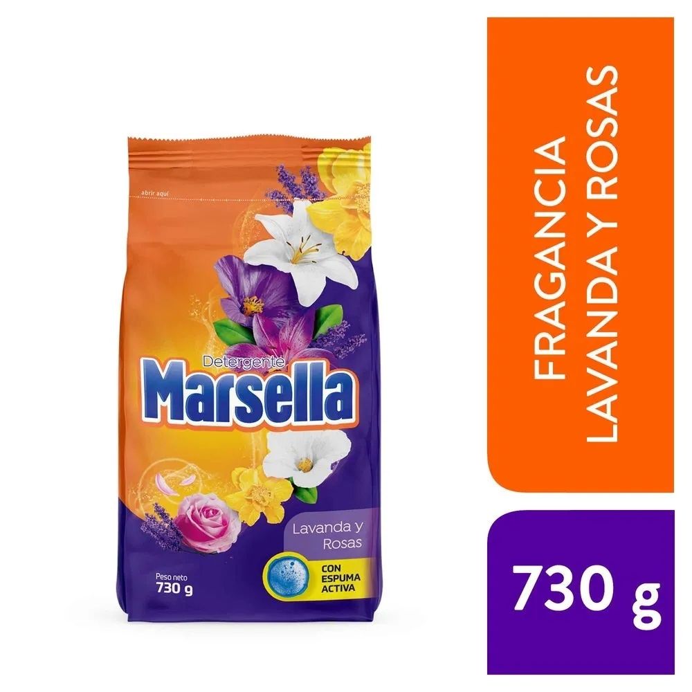 Detergente en Polvo MARSELLA Lavanda y Rosas Bolsa 730gr