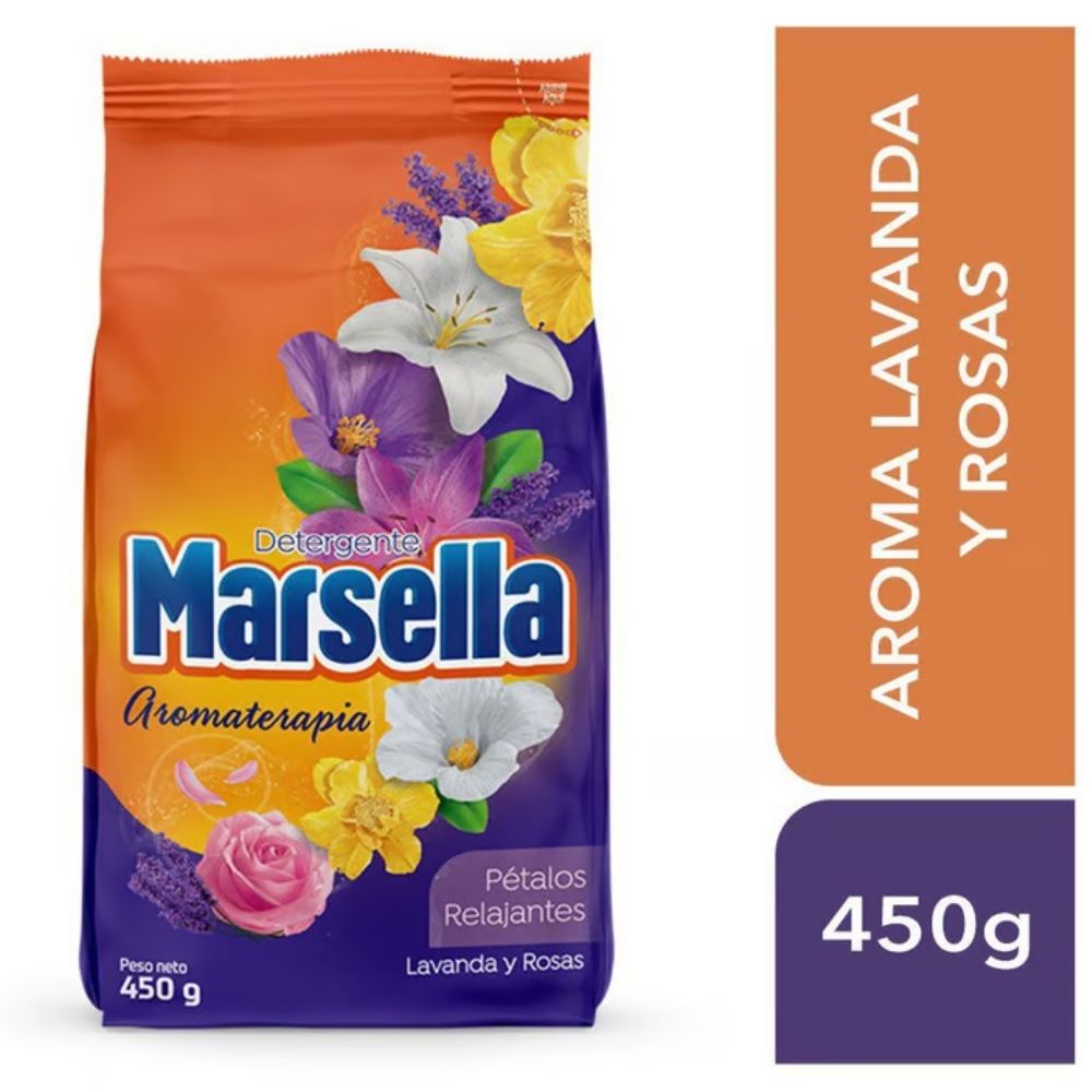 Detergente en Polvo MARSELLA Lavanda y Rosas Bolsa 430gr