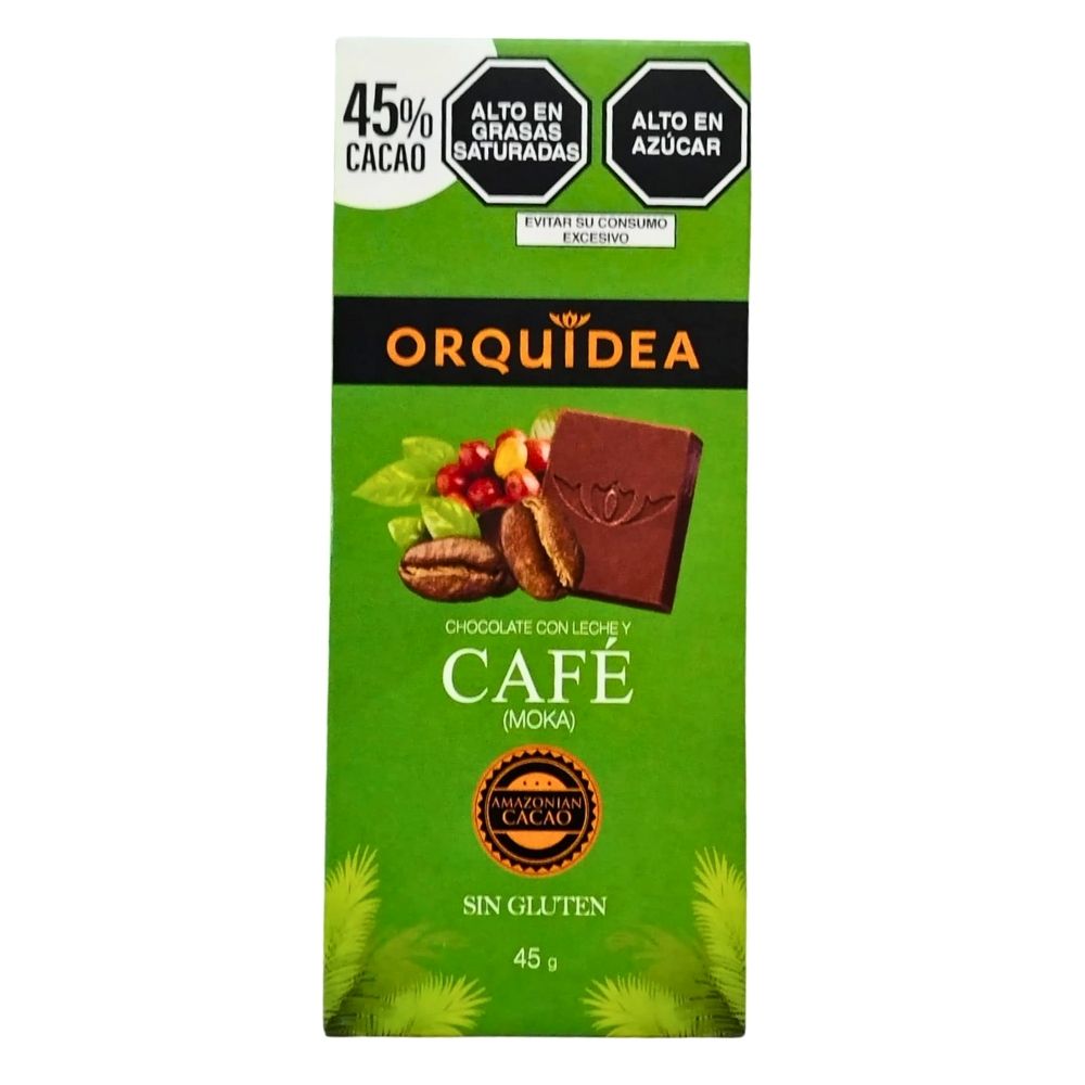 Chocolate Con Leche y Café ORQUÍDEA 45% Cacao 45gr