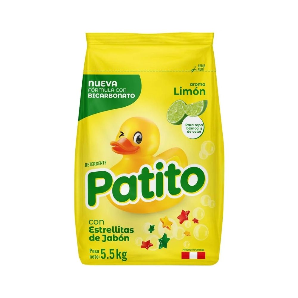Detergente en Polvo PATITO Bicarbonato Aroma Limón Bolsa 5.5