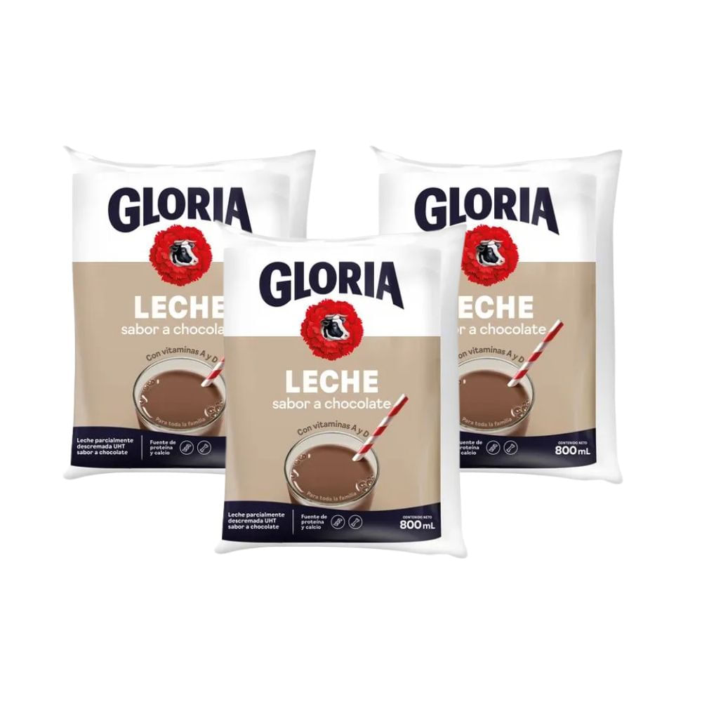 Leche Chocolatada UHT GLORIA Bolsa 800ml x3u