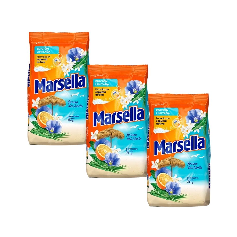 Detergente en Polvo MARSELLA Brisas del Norte Bolsa 730g x3u