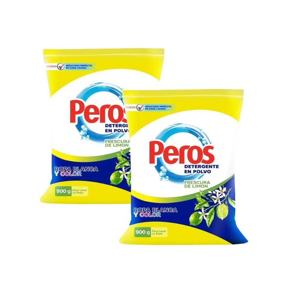 Detergente en Polvo PEROS Limón Bolsa 900g x2u