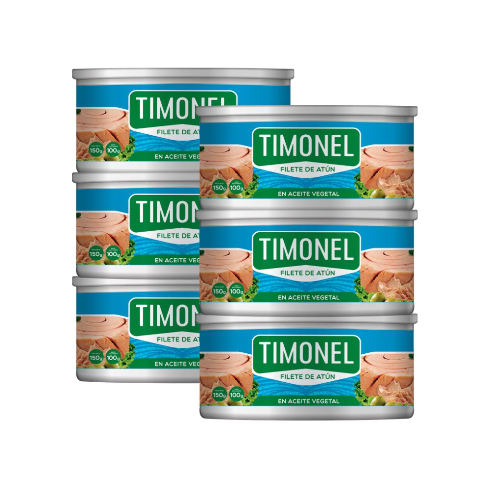 Filete de atún TIMONEL en Aceite Vegetal 150gr x6u