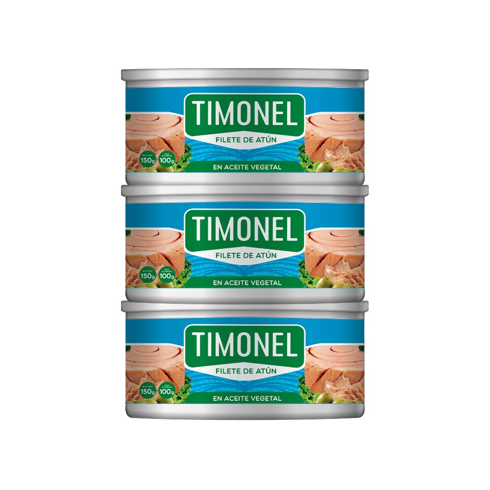 Filete de atún TIMONEL en Aceite Vegetal 150gr x3u