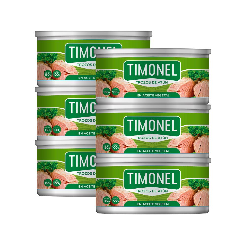 Trozos de atún TIMONEL en Aceite Vegetal 150gr x 6u